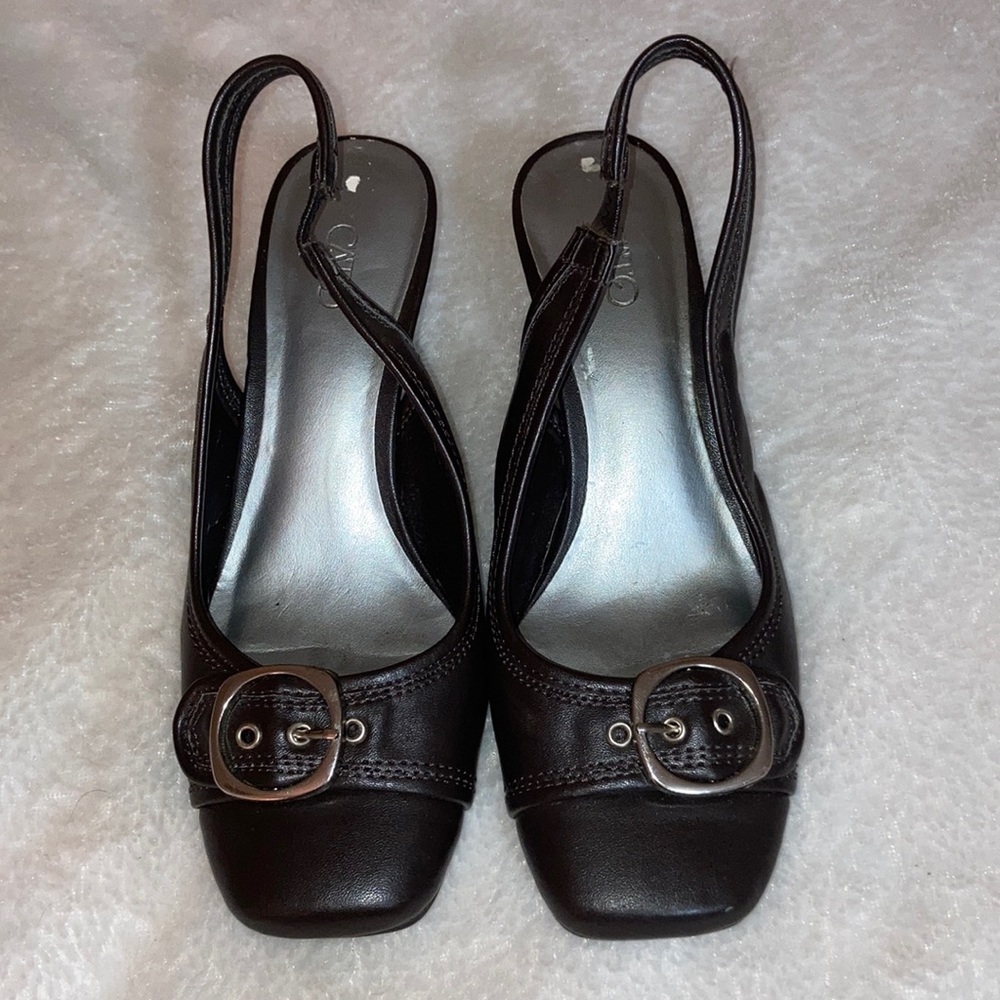 Dark Brown Cato brand high heeled buckle shoes Size 7M